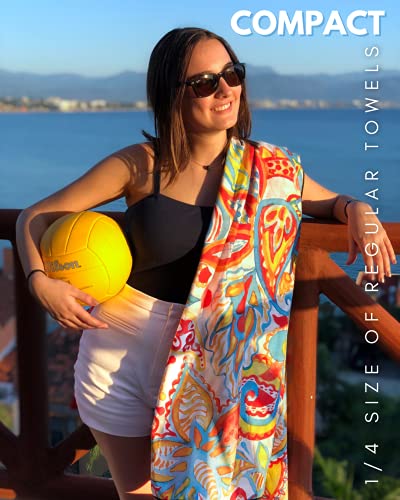 ECCOSOPHY Microfiber Beach Towel - Quick Dry, Sand Free and Oversized 71x35 | Super absorbent, lightweight, swimming, gym, extra large, pool, cruise, camping, yoga, travel, compact, carry bag, vacation - color: Ibiza