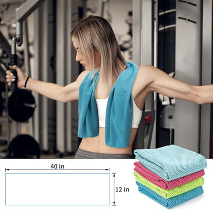 YESLIFE 4-Pack Cooling Towels (40"x 12"), Cooling Neck Wraps, Ice Towel - color: Light Blue, Green, Lake Blue, Pink
