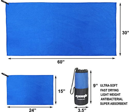EPAuto 2-Pack Microfiber Quick Dry Travel Towel Set, Blue - color: Blue