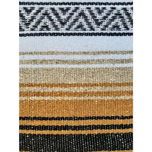 Open Road Goods Multi Color Mexican Falsa Blanket - Handwoven in Mexico - Great for The Beach, Picnics, Yoga, or a Throw! (Tan/Yellow) - color: Tan/Yellow