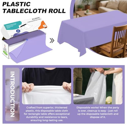 54IN X 320FT Plastic Table Cover Roll with Cutter Box, Cut to Size Plastic Table Cloths for Parties, Birthday, (Light Purple, 54"x3840"(Rectangular)) - color: Light Purple, size: 3840" x 54" (Rectangular)