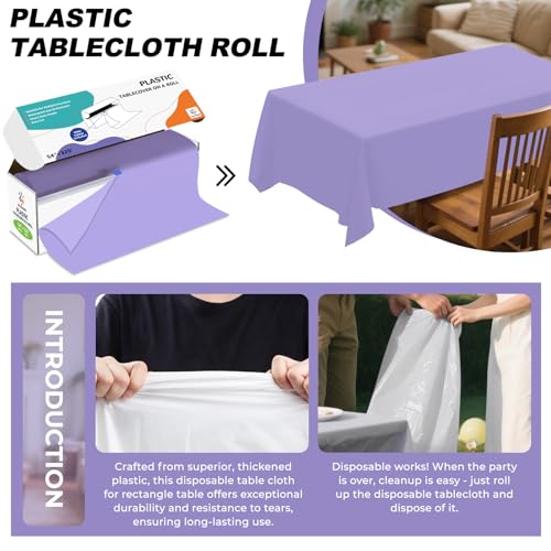 54IN X 320FT Plastic Table Cover Roll with Cutter Box, Cut to Size Plastic Table Cloths for Parties, Birthday, (Light Purple, 54"x3840"(Rectangular)) - color: Light Purple, size: 3840" x 54" (Rectangular)