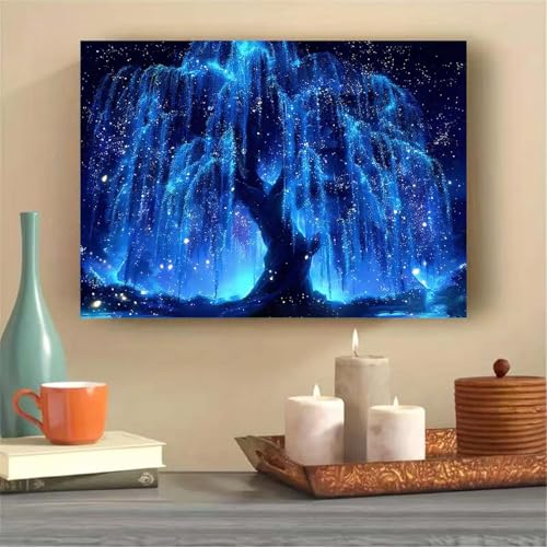 Blue Life Tree Diamond Art Kits for Adults Beginners,5D Diamond Painting Tree,DIY Diamond Gem Painting with Gem Art for Adults,Home Wall Decor 12 X 16 Inch - color: GM8846
