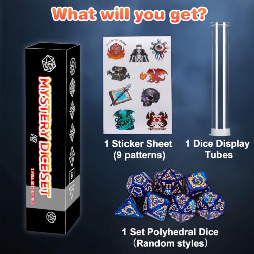 Mystery Dice Box - 7PCS DND Dice Set, Random Dice Patterns, 1Surprise Boxes, Polyhedral Dice with Dice Display Tube, D&D Gifts Box for Dungeons and Dragons, RPG, MTG,Role Playing Table Game - style: 1 box Mystery Dice