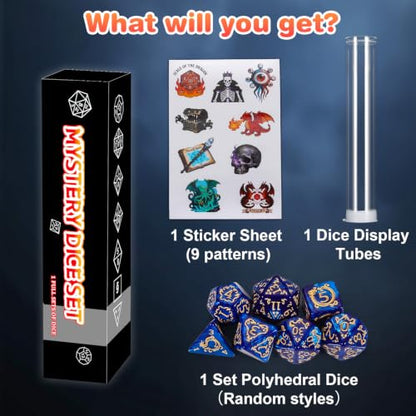 Mystery Dice Box - 7PCS DND Dice Set, Random Dice Patterns, 1Surprise Boxes, Polyhedral Dice with Dice Display Tube, D&D Gifts Box for Dungeons and Dragons, RPG, MTG,Role Playing Table Game - style: 1 box Mystery Dice