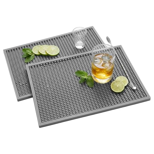 ZJWZLG Bar Mat 18"X12"(2 Pcs) Non-Slip Rubber Bar Mat, Spill Proof & Design,Easy to Clean Textured Surface for Home Bar,Coffee Station, Bartending - Protects Countertops & Glassware(Gray). - color: Gray, size: 18" x 12"