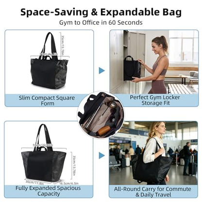 Everyday Bag Tote for Women, 25L Lightweight Spacious Gym&Work - color: Black
