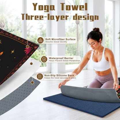 Hot Yoga Towel Non Slip, Ultra-Absorbent Yoga Mat Towel, Soft with Printed Design, Machine Washable, Yoga Pilates Towel Suitable for Exercise, Pilates, Yoga, 72x27in.Lotus - color: Lotus