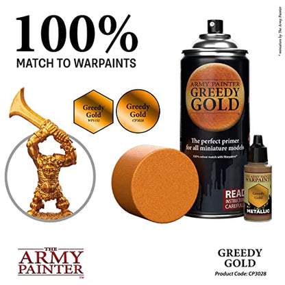 The Army Painter, Colour Primer Greedy Gold, 400 ml acrylic spray | Spray Paint Basecoat for Miniature Model Undercoat Priming, Plastic Wargames, DnD & Warhammer - color: Greedy Gold
