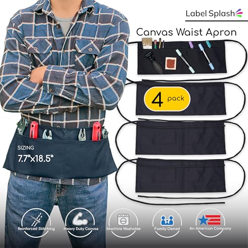 2 Pocket Canvas Work Waist Nail Apron Belt Washable Tool Utility Gardening Woodworkers Roofers Artists & Crafts - color: Black 4 Pack