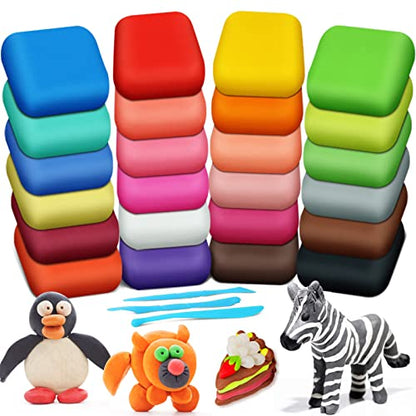 Air Dry Clay, 24 Colors Modeling Magic Clay for Kids | Includes Tools, Soft & Ultra Light, Ages 3-8+ Years, Boys & Girls - color: 24 Colors