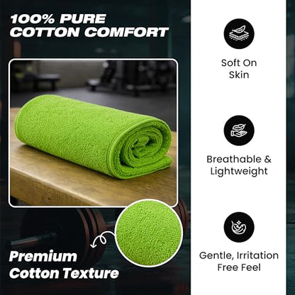 EOC Sports Towel 2 Pack, 100% Cotton, 12x51 in, Lime Green | Oeko-Tex certified, ultra absorbent, quick drying, for gym, fitness and yoga - color: Neon Green