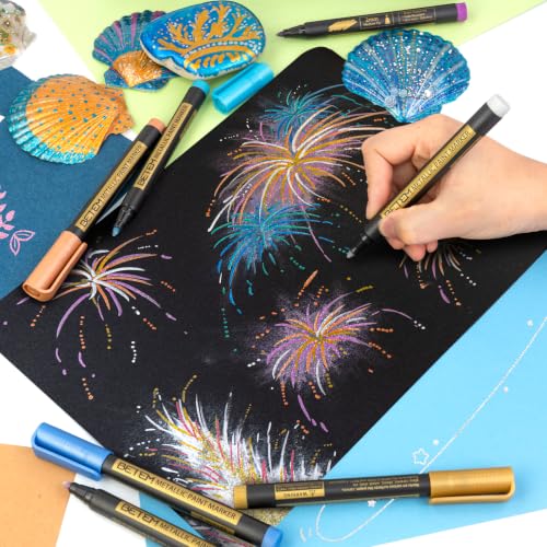 Betem Metallic Paint Markers, 26 Colors Acrylic Metallic Markers for Black Paper, 2mm Medium Tip Glitter Pens Scrapbooking Supplies, Teacher Appreciation Gift, Rock, Photo Albums, Card Making Kit - color: metallic 26
