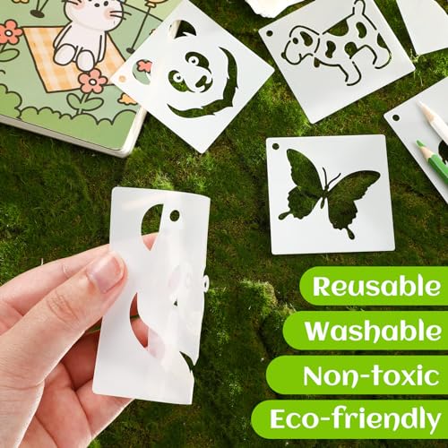 Augshy 56 Pcs Animal Stencils for Painting Craft Drawing Templates for Kids | Reusable Plastic, Wood Canvas Fabric Rock Glass Pottery, DIY Artist Painting, Drawing Stencils for Artists Kids Crafters - style: Animals