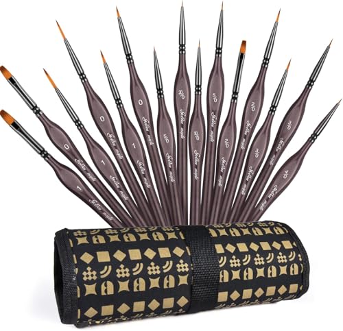 Golden Maple Miniature Paint Brushes, 15PC Model Brushes Micro Detail Paint Brush Set, Fine Detailing for Acrylics, Oils, Watercolors & Paint by Number, Figurine (Brown) - color: Brown