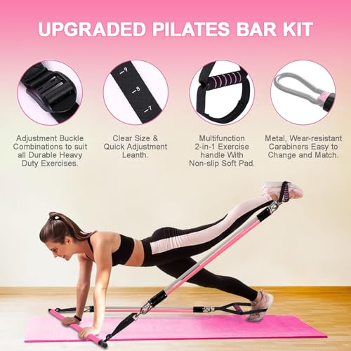 Bbtops Pilates Bar Kit with Resistance Bands,Pilates Bar with Stackable Bands Workout Equipment for Legs,Hip,Waist and Arm,Exercise Fitness Equipment for Women & Men Home Gym Yoga Pilates - color: Baby Pink