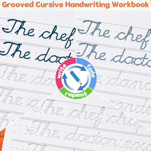 chiazllta Grooved Cursive Handwriting Workbook with Disappearing Ink Pens Magic Reusable Grooved Cursive Writing Practice for Beginners Kids Kickoff Student Workbook Homeschooling Supplies (Sentence) - style: Sentence