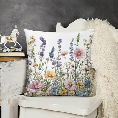 Wildflowers and Herbs Decorative Throw Pillow Covers 18x18 Inch - color: Wildflowers and Herbs