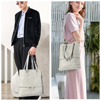 Lassviin Laptop Tote Bag, Leather Work Tote for Computer Bag Waterproof Lightweight Shoulder Bag Purse Handbag Crossbody Bag - color: White / White - Large