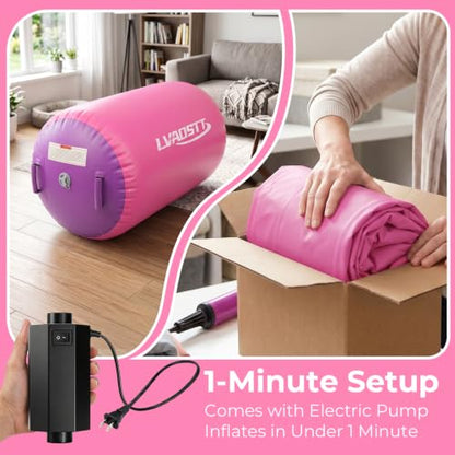 Gymnastics Air Barrel with Pump, Inflatable Back Handspring Trainer - color: Pink+Purple, size: 4'L x 3'D