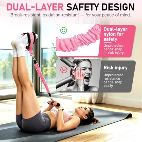 Multifunctional Pedal Resistance Band with Handles for Women Men - color: Pink