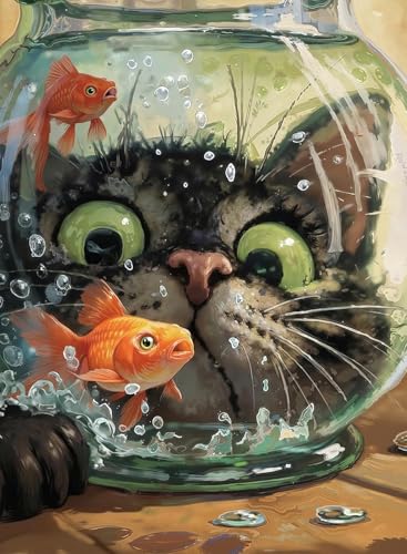 Cat Fish Funny Paint by Numbers Kit for Adults Canvas, Frameworkless | Easy Adult Paint by Number Kits on Canvas DIY Cat Fish Funny Painting for Beginners Art by Numbers for Home Wall Decor Gift - color: YH02649