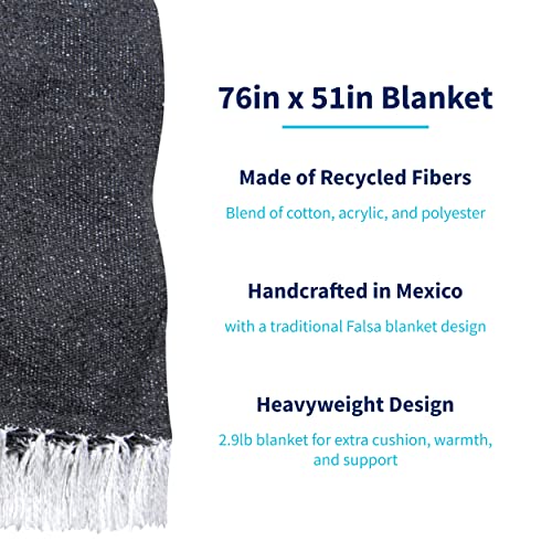 La Montana 6 Pack Heavyweight Solid Mexican Blanket, 74"x50", Charcoal - color: Charcoal