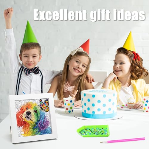 geesfayan Diamond Art Kits for Kids,6 Inch DIY Gem Art Painting with 7 Inch Frame, Complete Starter Kit for Beginners, Creative Arts & Crafts Gift for Girls & Boys (Butterfly Dog) - color: Butterfly Dog