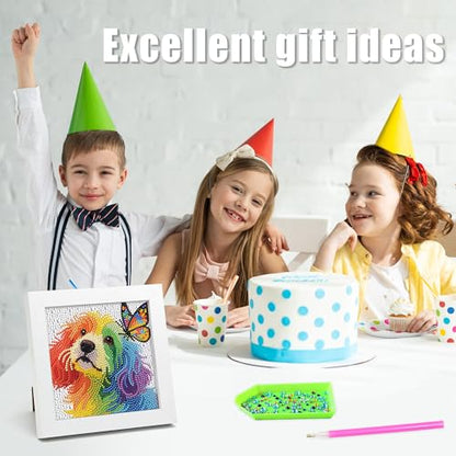 geesfayan Diamond Art Kits for Kids,6 Inch DIY Gem Art Painting with 7 Inch Frame, Complete Starter Kit for Beginners, Creative Arts & Crafts Gift for Girls & Boys (Butterfly Dog) - color: Butterfly Dog