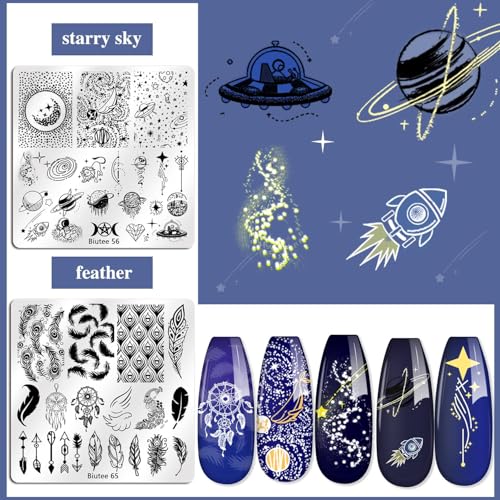 Biutee 15PCS Nail Art Stamping Plate 8 Nail Stamping Gel Polish Nail Stamping Kit Nail Stamper Scraper with Storage Bag, Lace Flower Butterfly Star Design Nail Stamp Template Kit for DIY Nail Art - color: 26 Piece Set