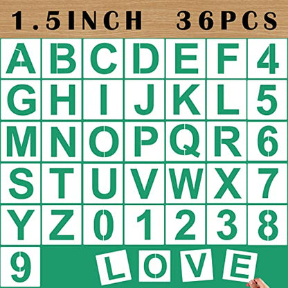 36PCS Letter Stencils 1.5 inch Reusable Plastic, Small Alphabet and Number Stencils for Painting on Wood, Wall, Fabric, Tracing, Rock, Chalkboard, Signage - color: 1.5 inch