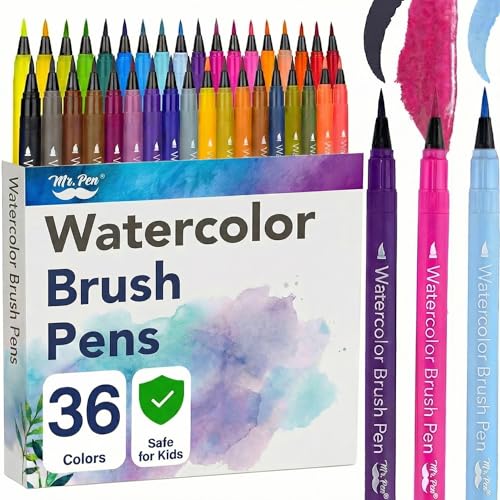 Mr. Pen- Watercolor Brush Pens, 36 Pack, Blendable Art Markers | Non-Toxic, Smooth Color Pens for Calligraphy, Coloring, Pros & Beginners