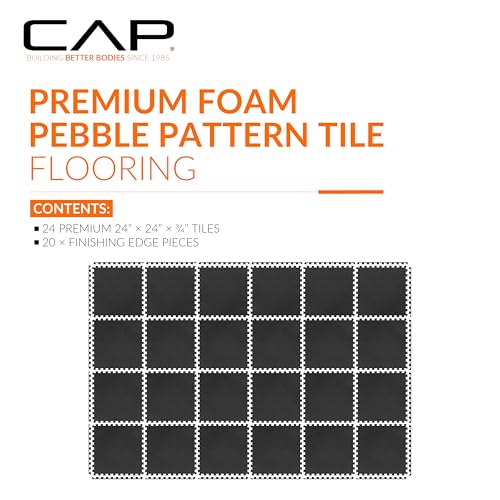 CAP Puzzle Exercise Mats | 3/4” Thick EVA Interlocking Foam Tiles for Home Gym Flooring | Multiple Options - color: Pebble - Black, style: 24 Tiles (96 SQ FT)
