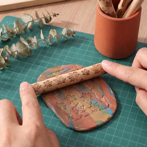 Conderyang 16Pcs Wooden Clay Texture Roller Set Clay Modeling Pattern Rollers Wooden Texture Rollers Wood Pottery Tools Pottery Tool Set for Artists Art Creation Ceramic DIY, 4In x 0.6In（Style 1) - color: Style 1