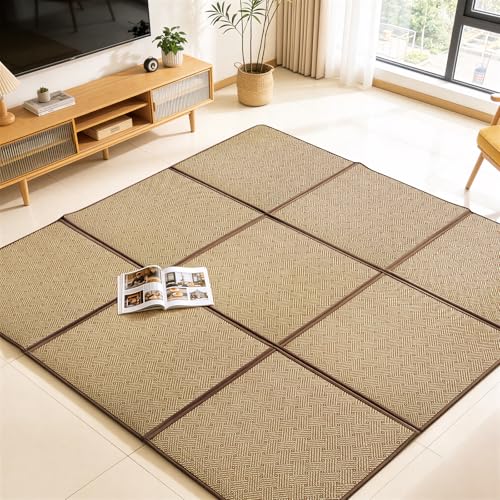 Nisorpa 71'' x 71'' Japanese Rug Tatami Rug Mat 0.47'' Thick Tatami Mat - color: Brown