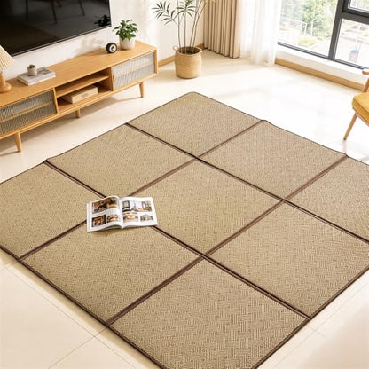 Nisorpa 71'' x 71'' Japanese Rug Tatami Rug Mat 0.47'' Thick Tatami Mat - color: Brown