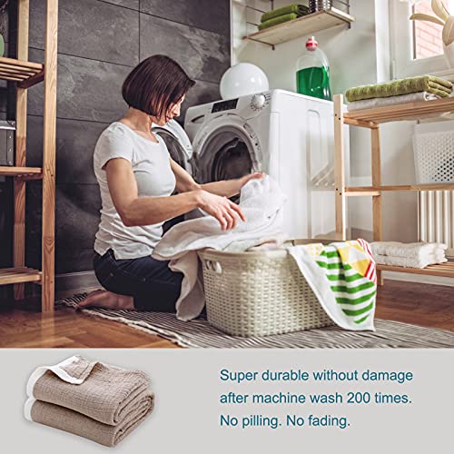 SE SOFTEXLY Muslin Throw Blanket, 4-Layer Dyed Yarn, 50”x60”, Coffee - color: 2-coffee, size: Throw-50" x 60"