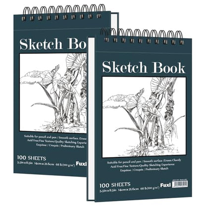 Fuxi Small Sketch Book, Spiral-Bound Sketchbook 5.5 x 8.5 2-Pack 200 Sheets | Small Sketchbook, 100 Sheets Each, 68lb/100gsm Drawing Paper Pad, Small Sketch Pads for Drawing for Adults, Kids & Beginners. - color: Aegean Blue