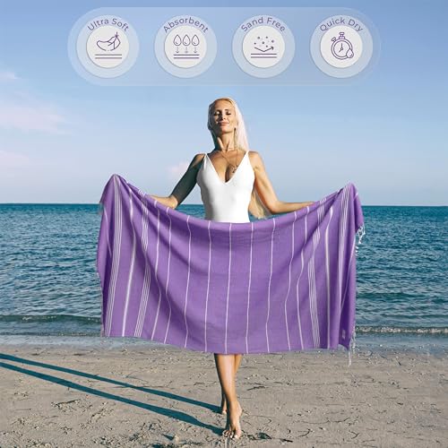 Ossano Turkish Beach Towel Soft & Fast Dry Oversized (39" x 71") - Quick Dry, Versatile and Functional as Yoga Mat, Picnic, Camping Blanket, Travel Blanket, Bath Towel - Lilac - color: Lilac