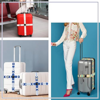 6 Pieces Luggage Straps Patterned Luggage Strap Suitcase Straps Luggage Belt Adjustable Travel Luggage Belt Strap with Quick Release Buckle, 2 inches Wide by 72 inches Long (Geometric Style) - style: Geometric Style