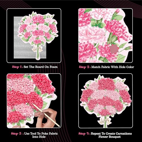 Unwynd Poke Art Carnations Flower Bouquet Kit for Adults, Women and Teens | Hobby activity, brain puzzles, adult, 12 illustration sheets, 12 pages of stickers, 12 colour pages Rubbing Plates & Supplies - style: Carnations
