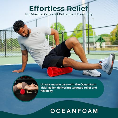 Oceanfoam Tidal Roller - Red - Muscle Massage Foam Roller for Back Pain & Stretching - Firm and Ergonomic Wide Wave Textured - Yoga, Athletics, & Wellness - Full Size, 20" x 5" - color: Red