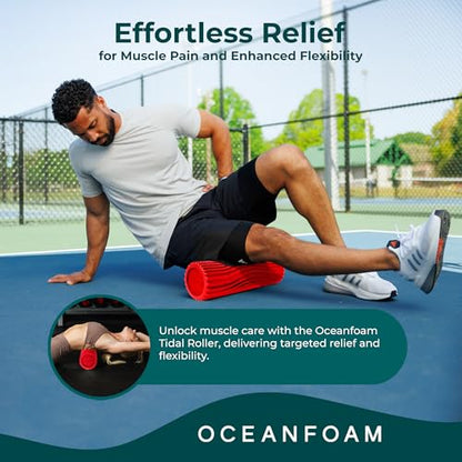Oceanfoam Tidal Roller - Red - Muscle Massage Foam Roller for Back Pain & Stretching - Firm and Ergonomic Wide Wave Textured - Yoga, Athletics, & Wellness - Full Size, 20" x 5" - color: Red