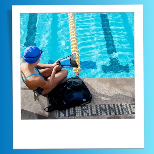Sporti Mesh Swim Bag Drawstring Backpack, Equipment Bags For Swimmer - color: Aqua, style: 2. Mesh Bag With Zipper Pocket
