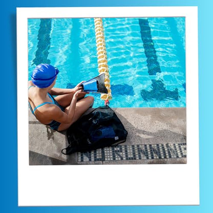 Sporti Mesh Swim Bag Drawstring Backpack, Equipment Bags For Swimmer - color: Aqua, style: 2. Mesh Bag With Zipper Pocket