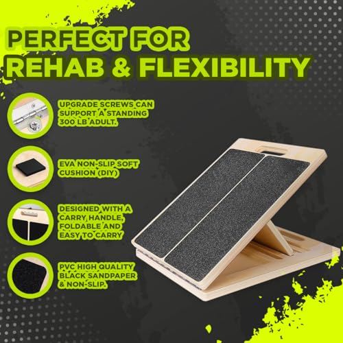 Playbees Portable Wooden Slant Board for Calf Stretching & Squats – Adjustable Incline Calf Stretcher with Non-Slip Surface, Foldable Design for Physical Therapy, Pilates, Ankles & Legs