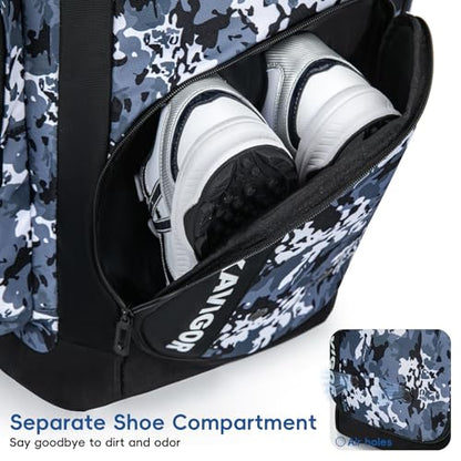 KAVIGOR Rolling Baseball Bag with Wheels, 60L Capacity Softball Bag Holds 4 Bats for Boys and Girls, Youth Equipment Bag with Shoe Compartment - color: Blue Camo