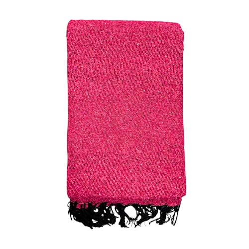 Open Road Goods Solid Color Mexican Yoga Blanket – Large Handwoven Throw for Yoga, Beach, Camping or Home – Soft and Durable Cotton Blend - color: Hot Pink