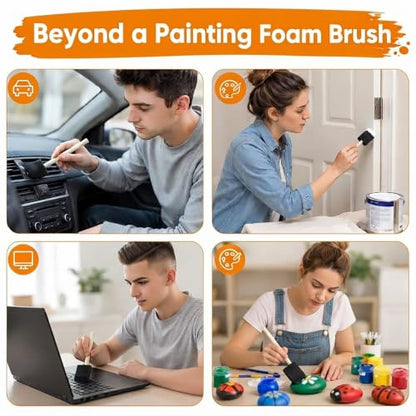 8 PCS Foam Paint Brushes, 1.6 Inch Sponge Brushes for Painting with Wood Handle for Painting, Craft, Staining, Varnish, Touch up on Wood, Canvas
