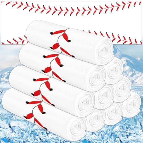 Lonfliness 18Pcs Baseball Cooling Towels 38x12 Inch Breathable Chilly Softball Baseball Microfiber Ice Towel Fast Drying Sport Team Gift for Player Coach Gym Workout Biking Running Yoga (Baseball) - color: White